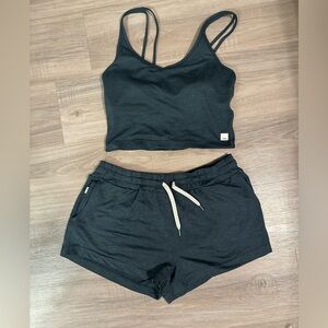Vuori Halo Performance Top and Shorts Set in Stone Heather